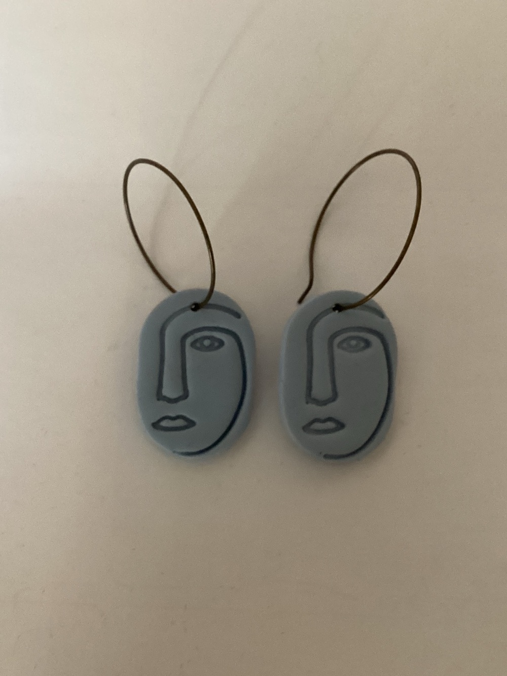 Minimalist Face Drop Earrings in Light Blue